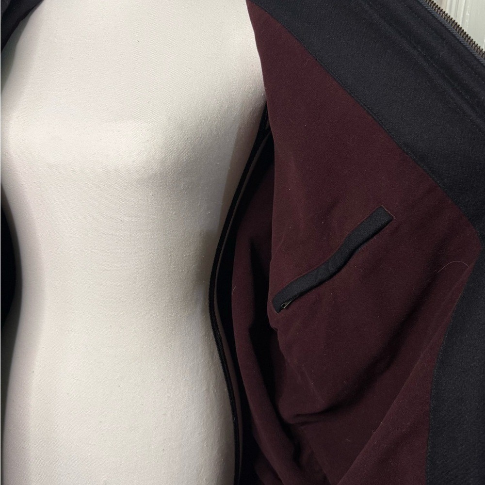 Gant Black Gray Wool Bomber Jacket Coat Leather Collar XL Preppy Classic - Picture 4 of 11